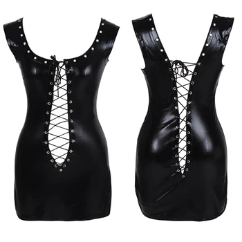 

Pu Black Leather Harness Tight Dress Lingerie Fetish Body Bondage for Women Sexy Tops Caged Bralette Goth Punk Dance Rave Wear