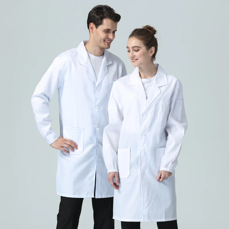 White Gown Long Sleeve Food Pharmacy Doctor Nurse Uniform Male Experimental Student Chemical Doctor Work Clothes Female Logo