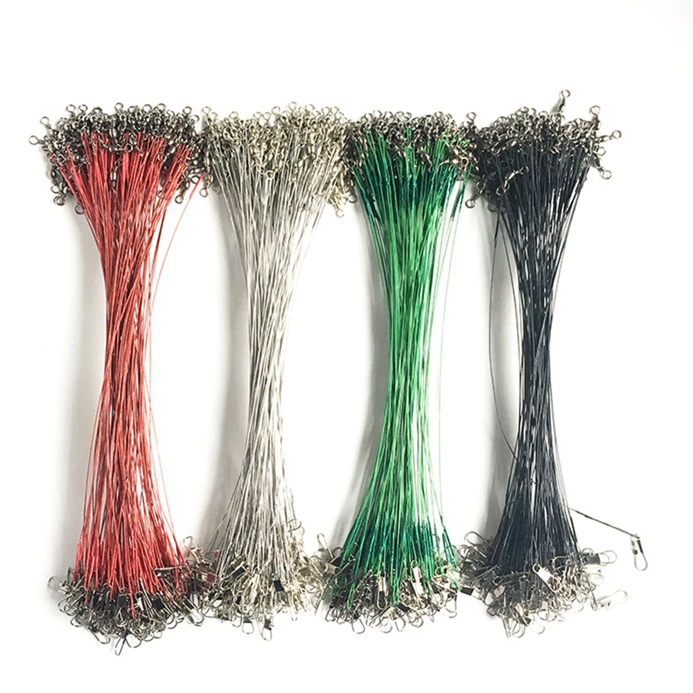 Fishing Tackle 20Pcs Steel Wire Leader With Swivel 4 Colors Leadcore Leash 15CM 20CM 30CM Anti Bite Fishing Line