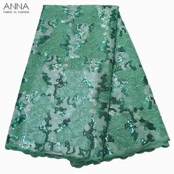 

Latest mint green lace fabric embroidery african sequin lace fabric 2019 high quality laces with beads organza fabrics for dress