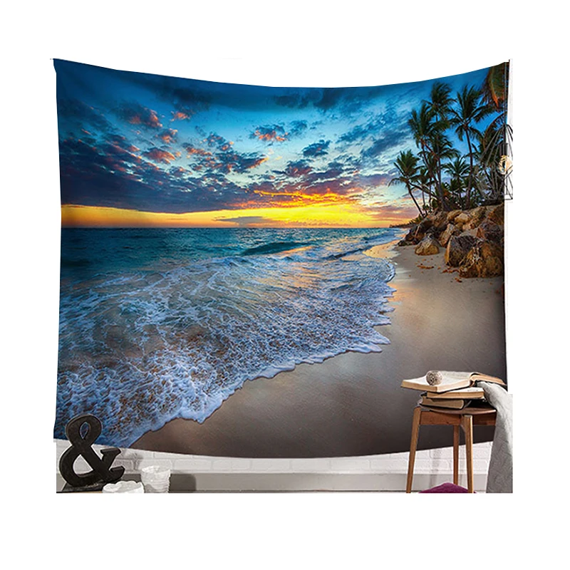 Гобелен с принтом "кокосовое дерево", закат, морской пейзаж, настенный штора-гобелен, настенный гобелен, покрывало, пляжный коврик