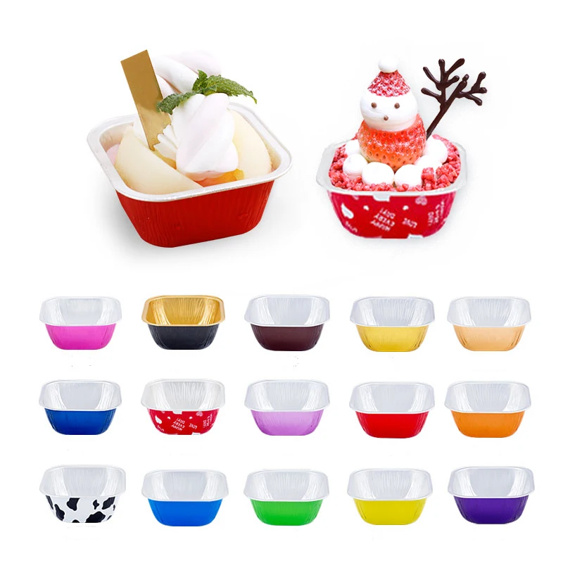 Square Aluminum Foil Cup Disposable Cupcake Bowl Cheese Dessert Box Multi Colored Cups Heat Resistant Tableware | Дом и сад