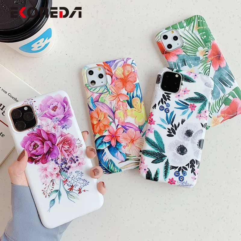 

EKONEDA Colorful Floral Case For iPhone 11 Pro Max X XS Max XR Case Silicone Soft IMD Cover Case For iPhone 7 6 6S 8 Plus