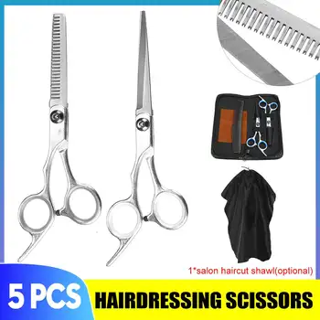 

5Pcs 6 Inch Cutting Thinning Styling Tool Hair Scissors Stainless Steel Salon Hairdressing Shears Regular Flat Teeth Blades