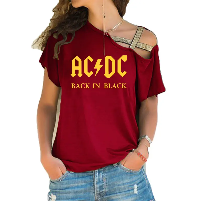 9 Группа ACDC футболка в стиле рок женские ACDC с буквенным принтом футболки хип хоп Рэп музыка асимметричное, с короткими рукавами Skew Крест повязки топы тройник - Цвет: 9