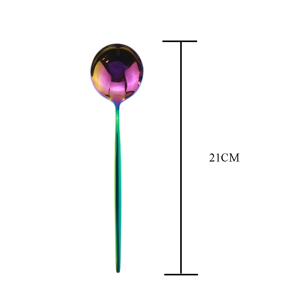 Rainbow Mirror Metal Dinnerware Stainless Steel Dinner Set Knife Fork Teaspoon Home Kitchen Tableware High Quality Flatware Set - Цвет: Dinner spoon