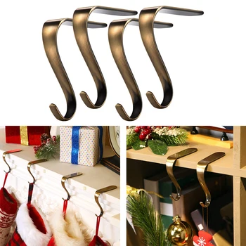 

4pcs/pack Clip Festival Metal Party Supplies Christmas Decor Hanging Gold Holiday Gifts Stockings Non Slip Pad Fireplace Hook