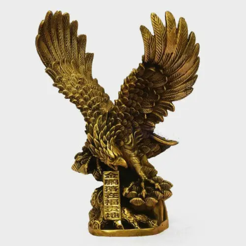 Chinese Old Brass Copper spread the wings Hawk Eagle Bird Figures Statue