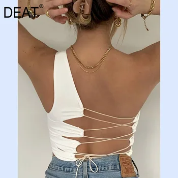 

DEAT Irregular backless strap vest short shoulder strap women's sexy fashion nightclub 2020 Summer tide camisole famale YJ899