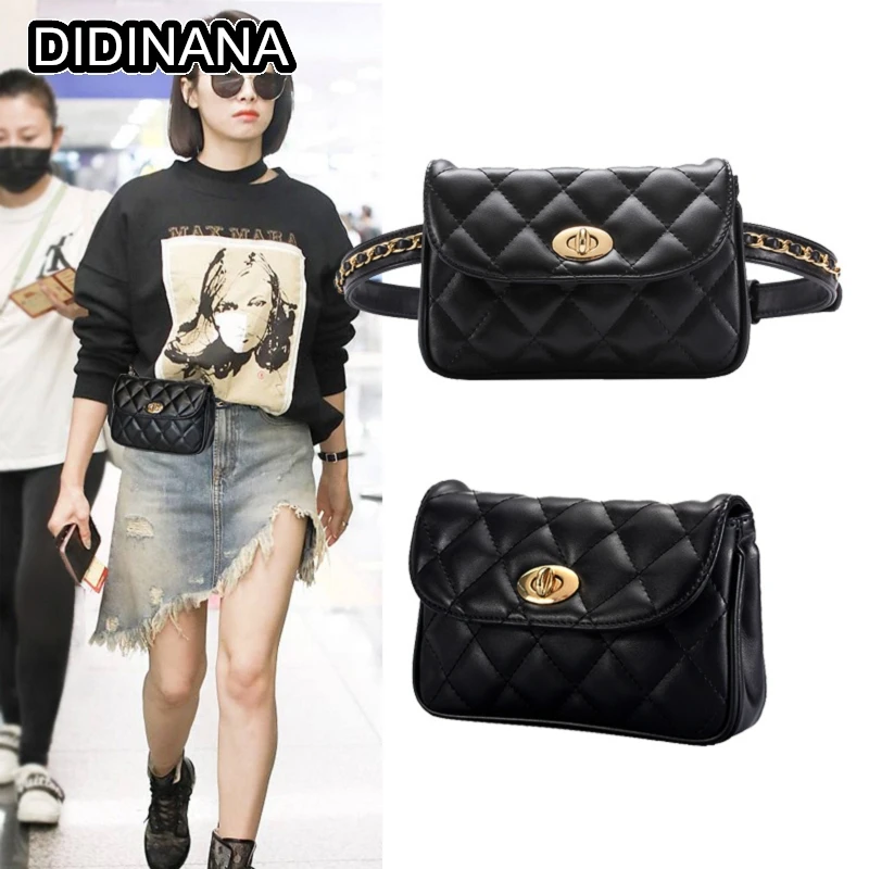 Fashion Female Waist Belt Bag PU Leather Metal Chain Waistband