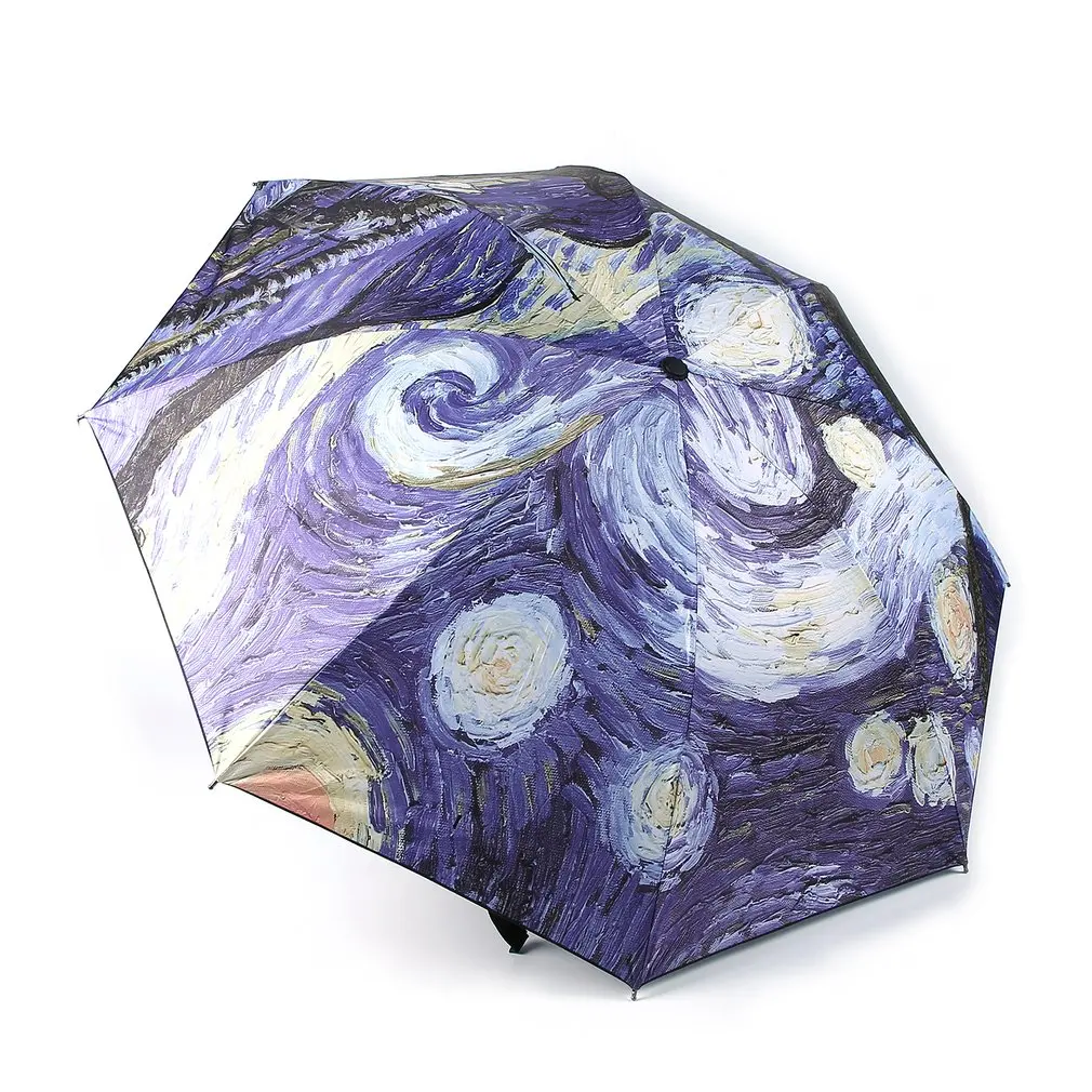 Мода Ван Гог Картина маслом Искусство инновационный всепогодный зонтик водонепроницаемый складной покрытие внутри солнцезащитный козырек анти-УФ дождевик