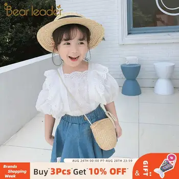 

Bear Leader Girls Hollow Lace Dress 2020 New Fashion Kids Summer Casual Dresses Preppy Outfits Children Clothing Denim Suit 3 7Y