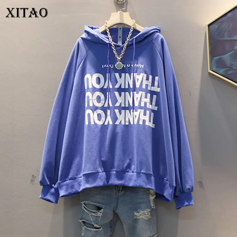 XITAO Tide, Черный Принт с буквами, синие толстовки, женская одежда, модные корейские свободные, большие размеры, подходящие ко всему, толстовка, осень, GCC2561