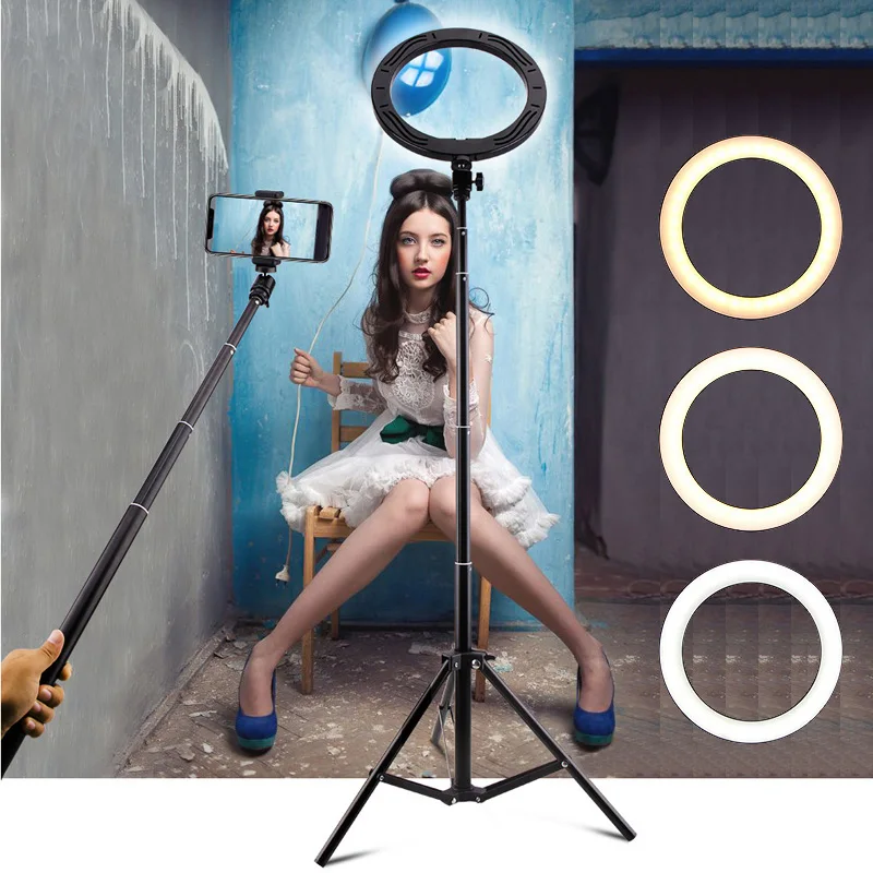 Затемняемый Светодиодный кольцевой светильник 10 дюймов Камера Ringlight штатив держатель для телефона держатель для YouTube фотография Фото Видео Студия комплект