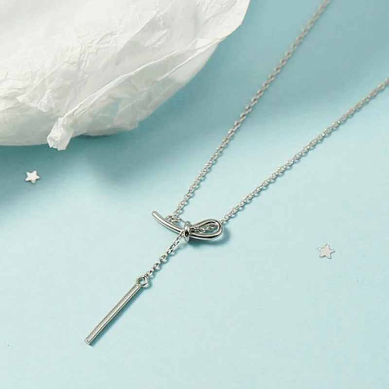 

KOFSAC шикарный 925 стерлингового серебра ожерелья для женщин милые ювелирные изделия, с бантом, с кисточками, ожерелье для девочек, простые, подарки ко дню Святого Валентина