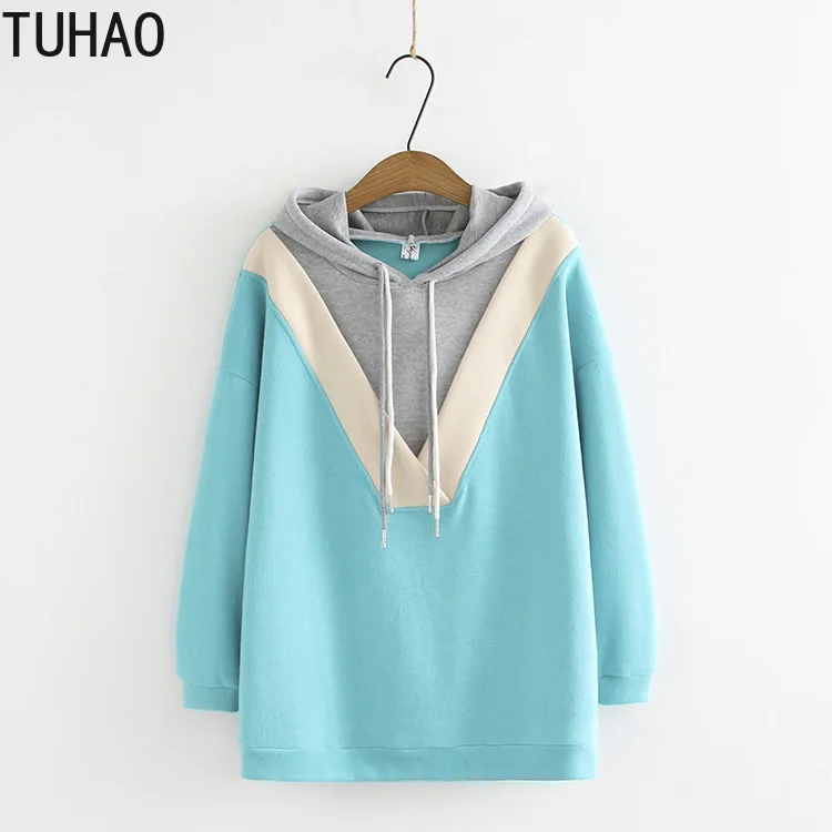 TUHAO размера плюс 4XL 3XL женские толстовки осень зима Лоскутная Толстовка женские свободные толстовки уличная толстовка пуловеры LZ19