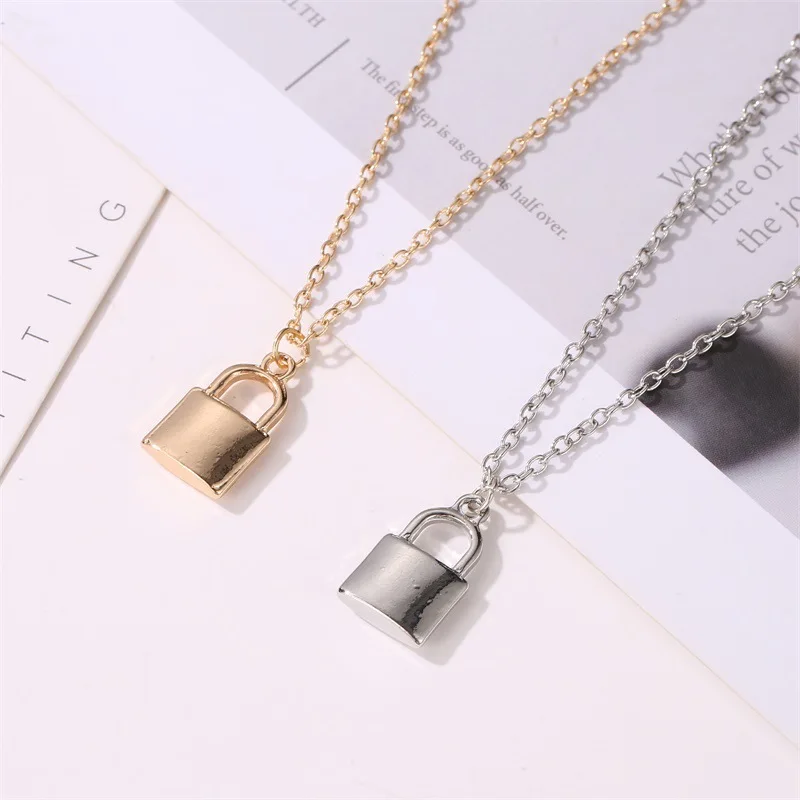 Fashion Women Men Punk Lock Pendant Necklace Copper Padlock Charm Neck Chains Gothic Simple Unisex Jewelry Friendship Gifts