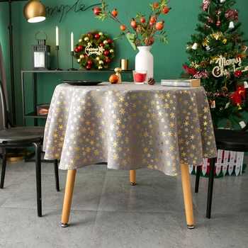 

Elegant Snowflake Christmas Tablecloth Festive Elk Bronzing Fabric Round Table Cloth New Year Home Decoration Table Cover ZC126