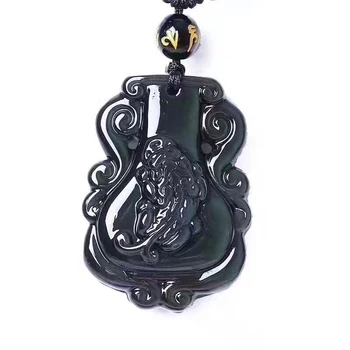 

Wholesale Rainbow Eye Black Natural Obsidian Stone Aquarius Pixiu Pendant Necklaces Lucky for Men Women Safety Amulet Jewelry