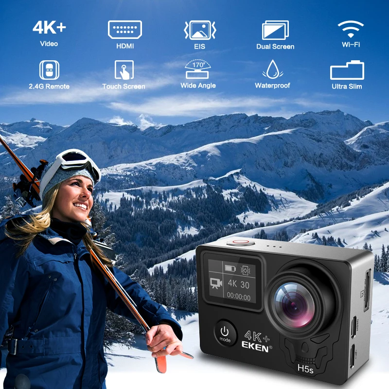 Спортивная камера eken H5S Plus Wifi HD 4K 30fps EIS с чипом Ambarella A12 внутри 30 м Водонепроницаемая 2,0 'Экшн-камера с сенсорным экраном