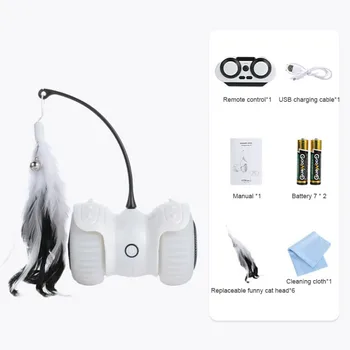 

Pet Cat Electric Smart Balance Toy With Feather Led Luminous Remote Control Car Funny Cat Toys Accessories lithium Battery