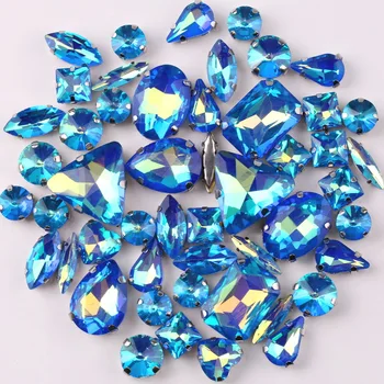 

Silver claw setting jelly candy sapphire AB 50pcs/bag shapes mix glass crystal sew on rhinestone wedding dress shoes bag diy