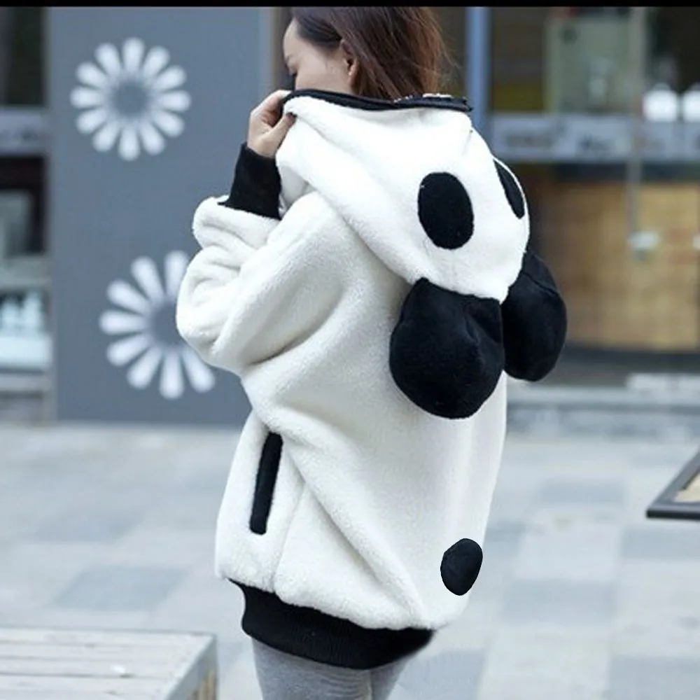 Free Ostrich Trendy Womens Long Sleeve Hoodie Sweatshirt Cute Ear Panda Winter Warm Coat Women Hooded Outerwear With Pocket Oct