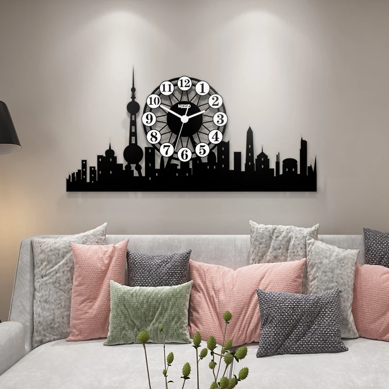 

Large Acrylic Wall Clock Modern Design for Living Room Background Paris Ferris Wheel 3D Decoration Watch Wall Clocks Home Decor