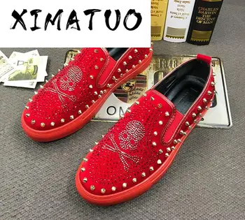 

Trend Men Designer rhinestone skull Studded rivet Platform Casual Flats Sneakers Male Wedding Prom shoes loafers tenis masculino