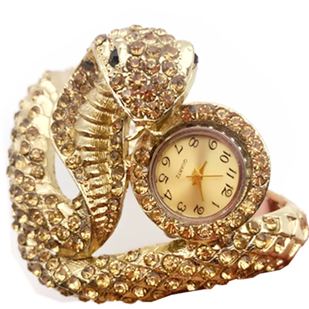 Часы-змея женские часы Роскошный Золотой браслет женские часы модные женские часы Bayan Saat часы reloj mujer montre femme - Цвет: Золотой