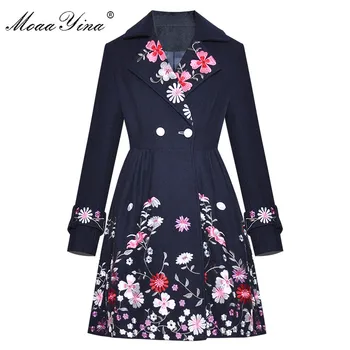 

MoaaYina Fashion Designer dress Spring Autumn Women Dress Long sleeve Embroidery Elegant Woolen cloth Dresses
