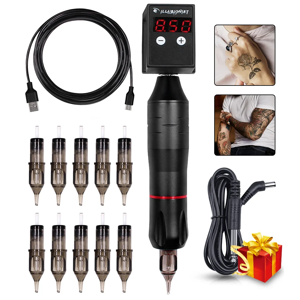 

Biomaser Tattoo Machine Kit With Mini Wireless Tattoo Power Supply Rotary Pen Tattoo Cartridge Needles For Permanent Makeup Tool