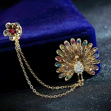 Japanese Korean Retro Peacock with Pendant Elegant Brooch Collar Pin