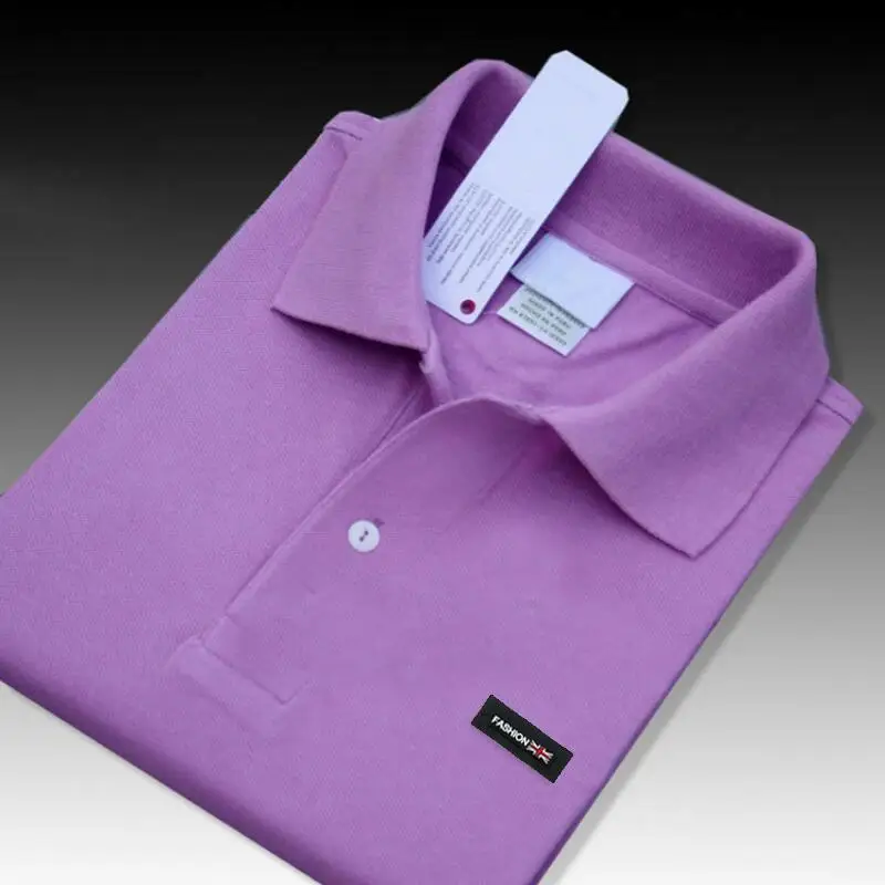 Light purple Высокое качество летние мужские рубашки поло с коротким рукавом хлопок повседневные Брендовые однотонные мужские рубашки поло Модные мужские топы - Цвет: Light purple