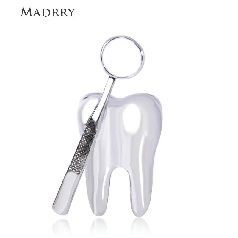 

Madrry Special Tooth Mirror Brooches White Enamel Brooch Jewelry Women Men Sweater Collar Lapel Bag Pins Party Accessories Gifts