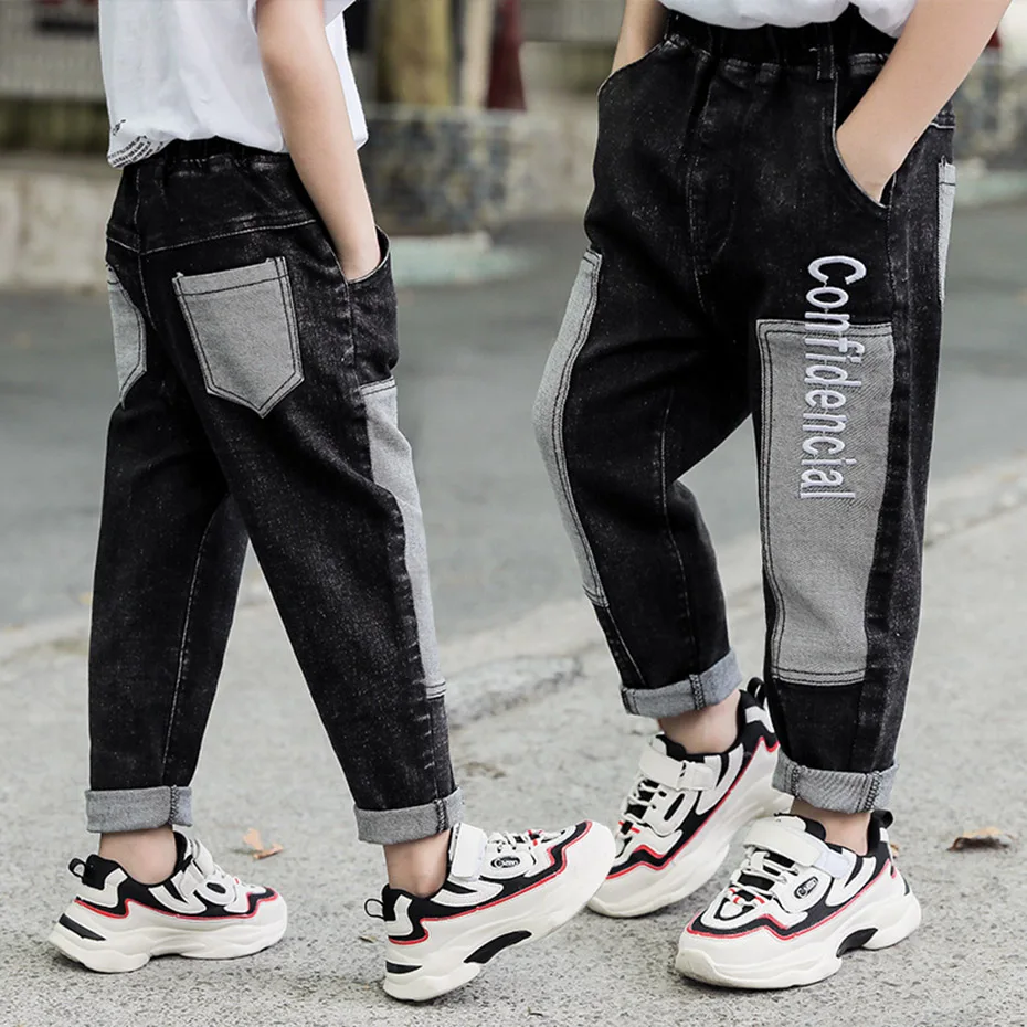 Jeans Boy Letter Embroidery Children's Jeans For Boy Patch Pocket Kids Jeans Fall Winter Novelty Children's Jeans Clothes School