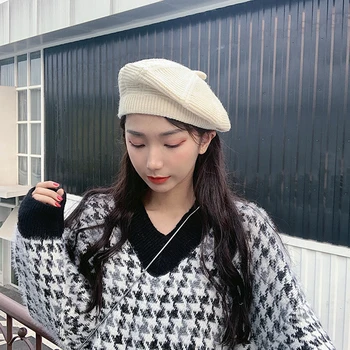 

Beret female British retro Japanese autumn and winter octagonal hat tide wild wool hat female