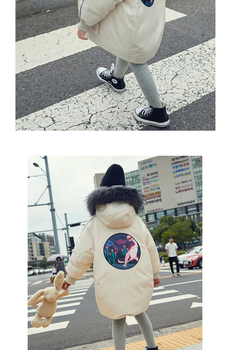 new girls down jacket long winter parkas with natural fur hoodies teen girls outerwear