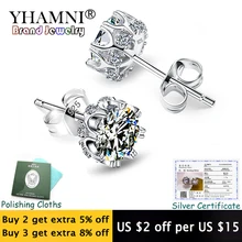 У нас есть сертификат! YHAMNI твердые серьги из серебра 925 высокое качество 7 мм циркония камень свадебные серьги для женщин