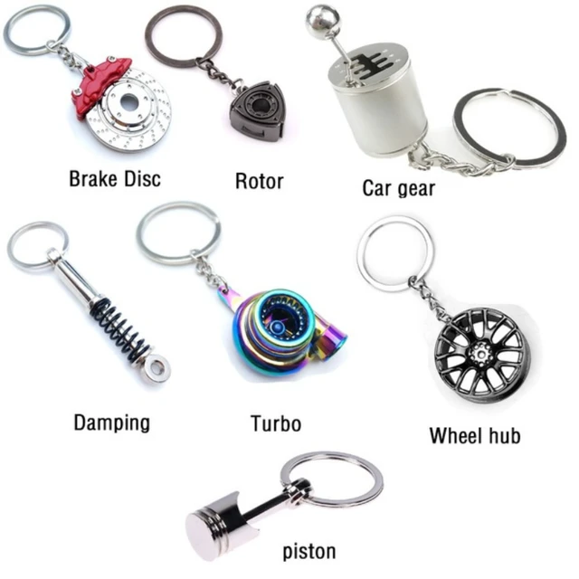 Car Parts Keychain NEO Chrome Metal Keyring Wheel Hub Nitrogen Gas