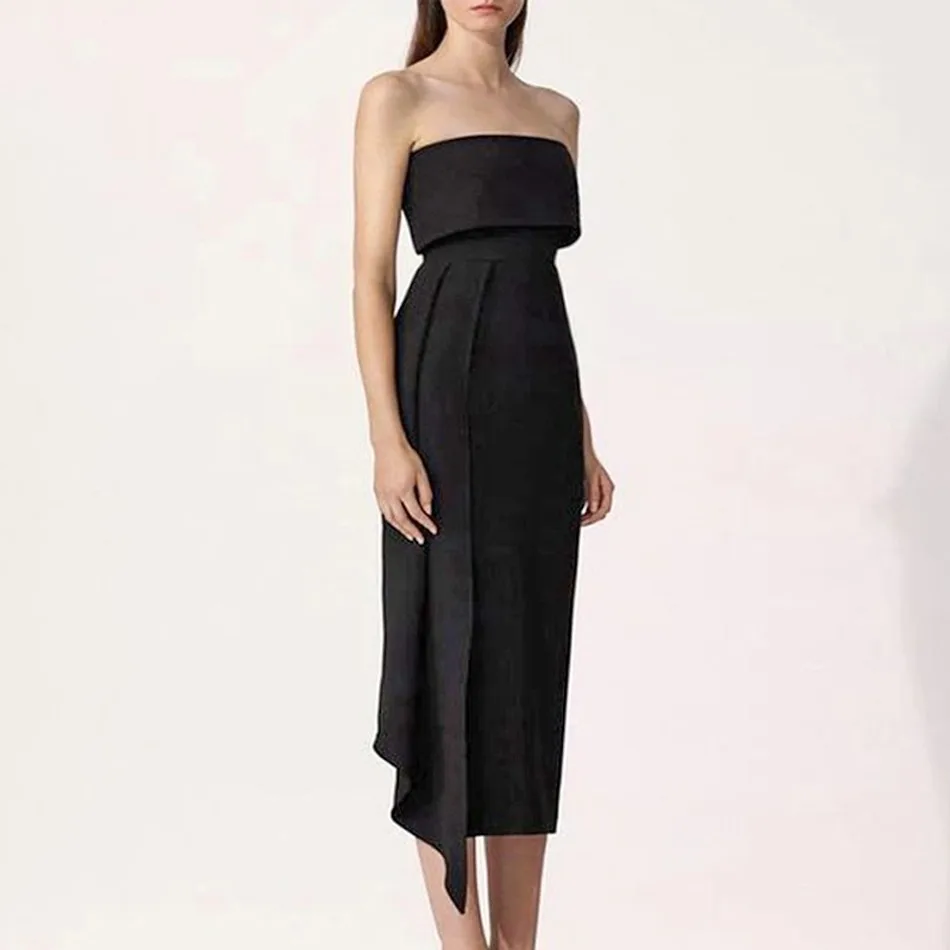 

2020 New Ladies Sexy Halter Strapless Sleeveless Tight Irregular Hem Bandage Dress Fashion Club Party Dress