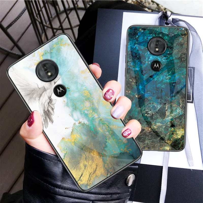 Противоударный Роскошный чехол из закаленного стекла с мраморным узором для