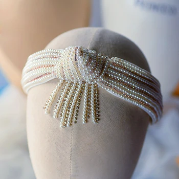 Diadema Retro de perlas hechas a mano para el cabello, accesorios para el cabello de boda, Tocado de Novia, joyería