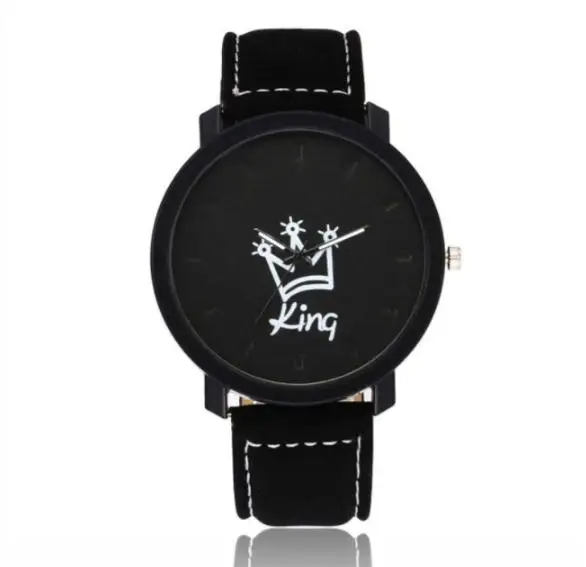 Новая мода пара queen King Crown Fuax Кожа Кварцевые аналоговые наручные часы хронограф Reloj Mujer saat erkek kol saati - Цвет: A