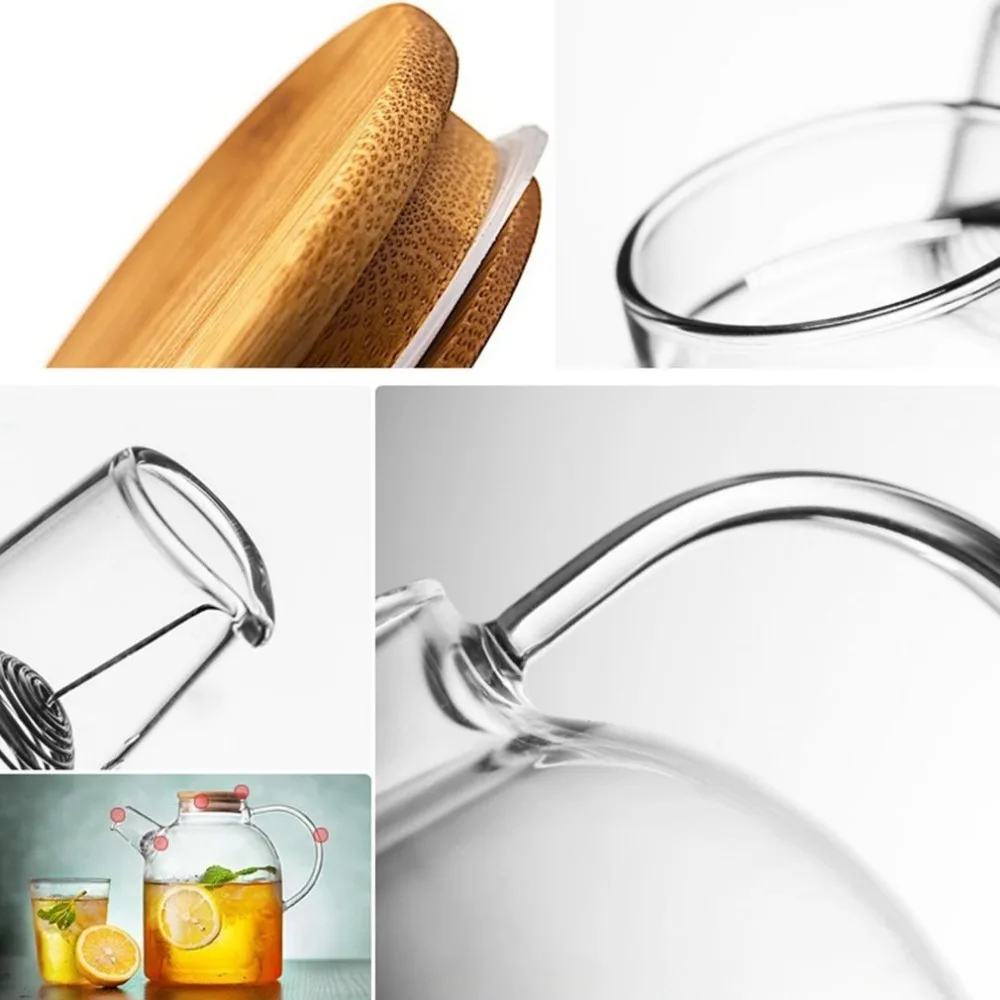 Est 1.8L большая емкость Высокая термостойкая боросиликатная стеклянная бутылка для воды кофе фильтр цветочный чайник с бамбуковой крышкой