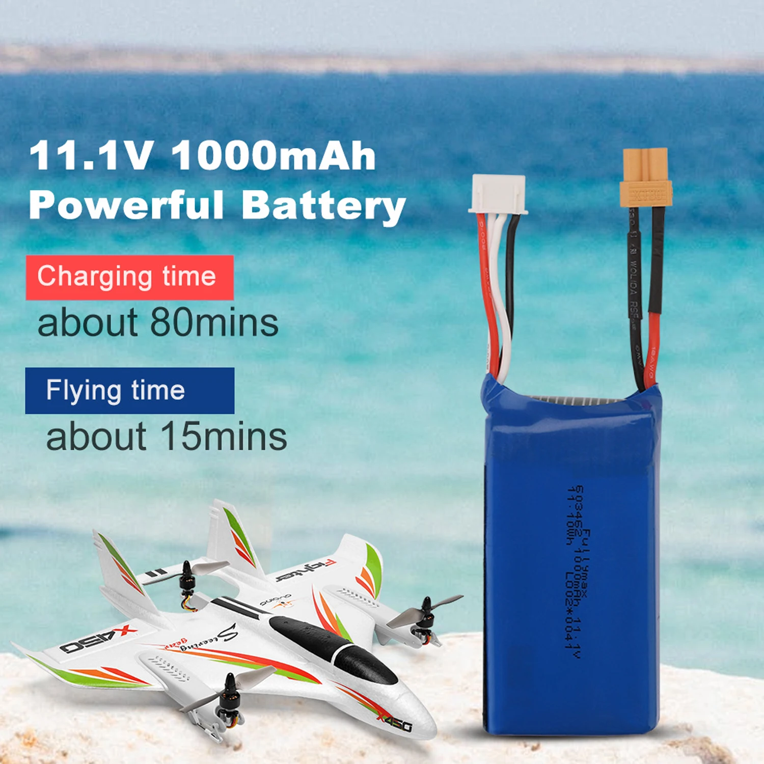 

Wltoys XK X450 RC Airplane 11.1V 1000mAh 20C RC Lithium Battery for Wltoys XK X450 RC Airplane Fixed Wing Spare Parts