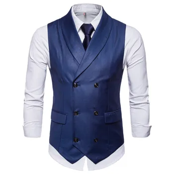 

New Style Double-Breasted Vintage Suit Vests for Men Slim Men Gilet Wedding Waistcoats Colete Homem Sleeveless Dress Vests