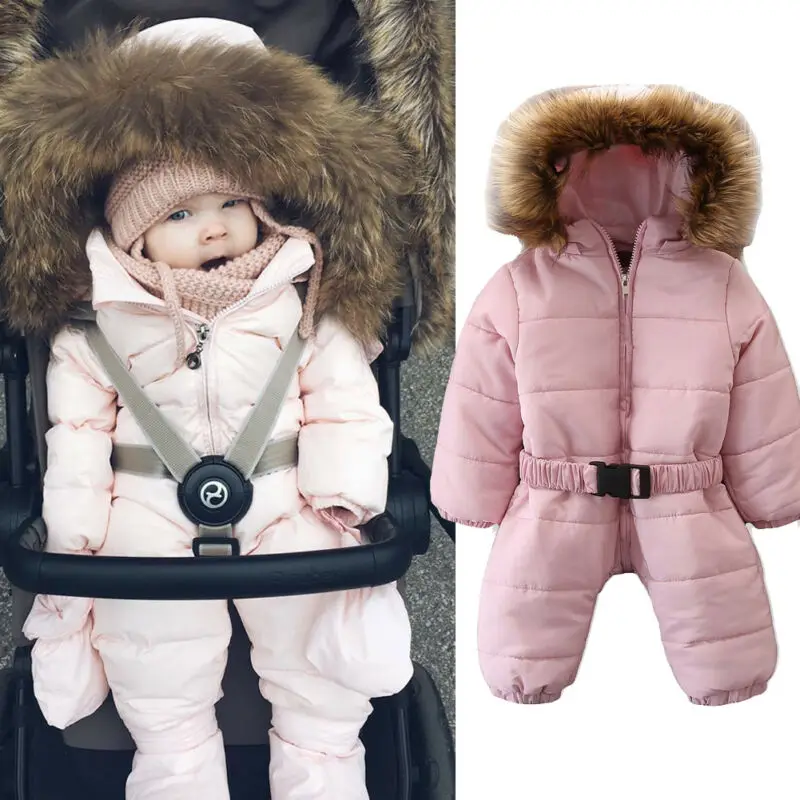 Emmaaby/для новорожденных девочек розовый зимний Плотный Комбинезон верхняя одежда