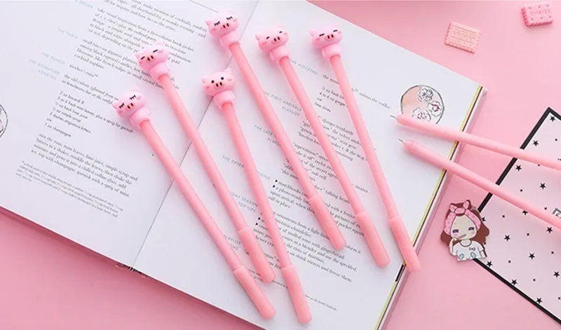 4 PCS /lot Creative Cute Pink Gel Pens For School Supplies Stationery Store Kawaii Animals Office Writing Colored Pens 040179