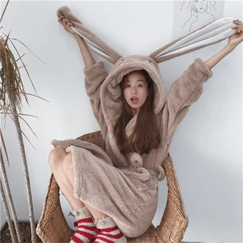 

Nightgown nightdress autumn robe winter female sweet cartoon casual home clothes embroidery hooded pajamas women kimono pijama